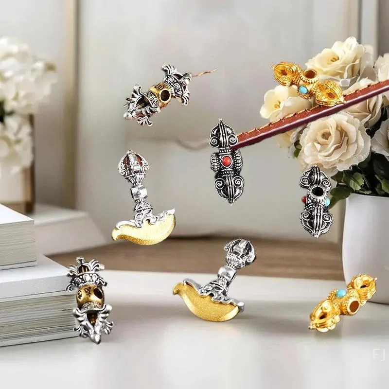 [YU]2PCS 20x7.3mm Matted Gold/Antique Silver Plated Spacer Beads Alloy Vajra Bell Pendant For Diy Jewelry Making Accessories