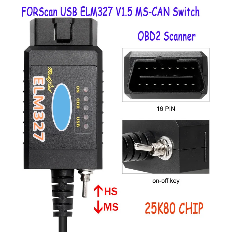 

ELM327 HS MS CAN Переключатель OBD2 Сканер Ford Скрытые функции Диагностический инструмент