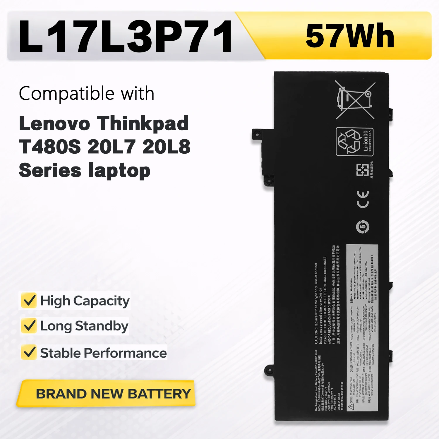 PowerHub L17L3P71 Laptop Battery Compatible with Lenovo ThinkPad T480S 01AV478 SB10K97620 01AV479 01AV480 L17M3P71 L17S3P71