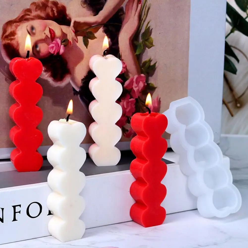 5 Cavity Candle Mold Heart Plaster Statue Long Strip Church Candle Mould Irregular Shape Candle Handmade Aromatherapy Mold