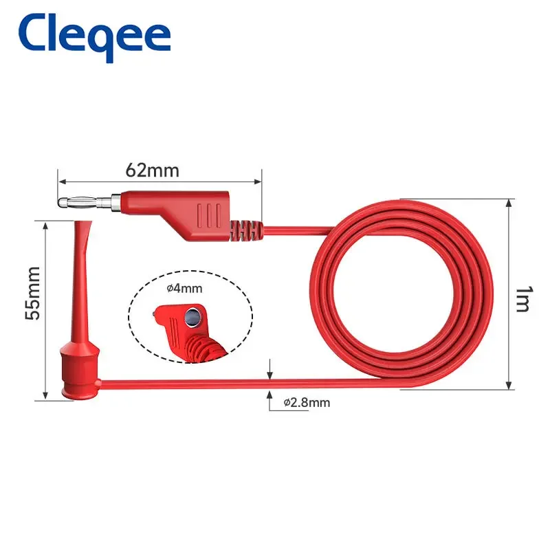 Cleqee P1045 5 uds Clips de gancho de prueba a conector Banana apilable de 4mm cables de prueba Mini Cables de agarre multímetro Cable de cobre de