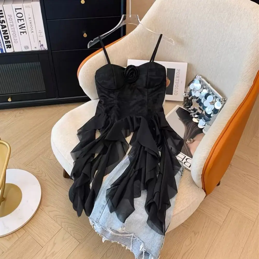 New Cotton Lace Tank Top Solid Color Off-Shoulder Hollow Out Camisole Strapless Sexy Long Ruched Crop Top Women