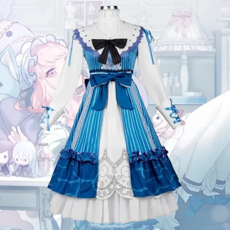 

Game Akiyama Mizuki Cosplay Blue Lolita Long Dress Uniform Costume with Wig Full Set Role Play Outfit for Women Theme Party