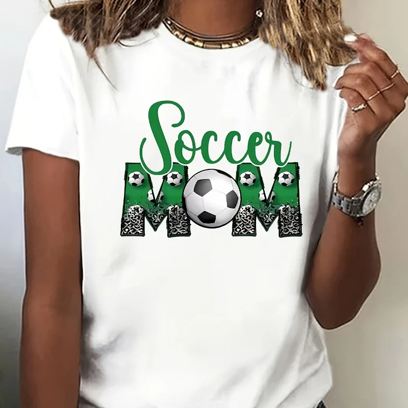 Soccer Mom Graphic Fashion Round Neck Sports Tee Short Sleeve T-Shirt Top Women's Activewear Graphic T Shirts