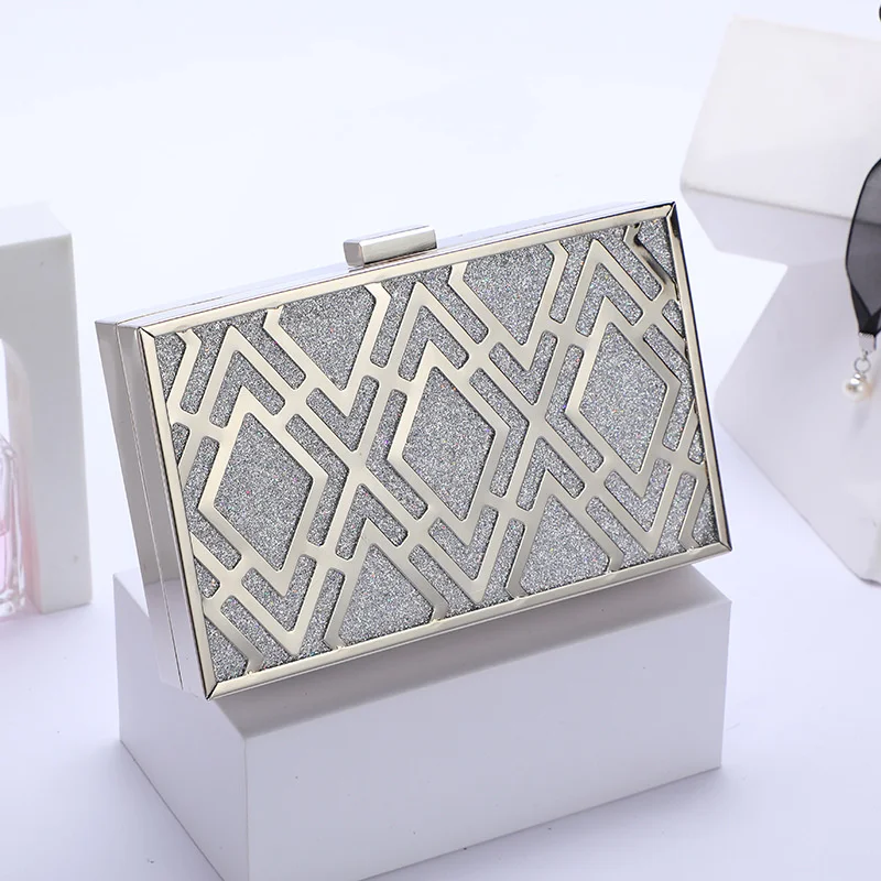 Fashion Show Evening Bags for Women Geometry Metal Frame Iron Box Fancy Ladies Square Handbag Celebrity Dress Alloy Clutch