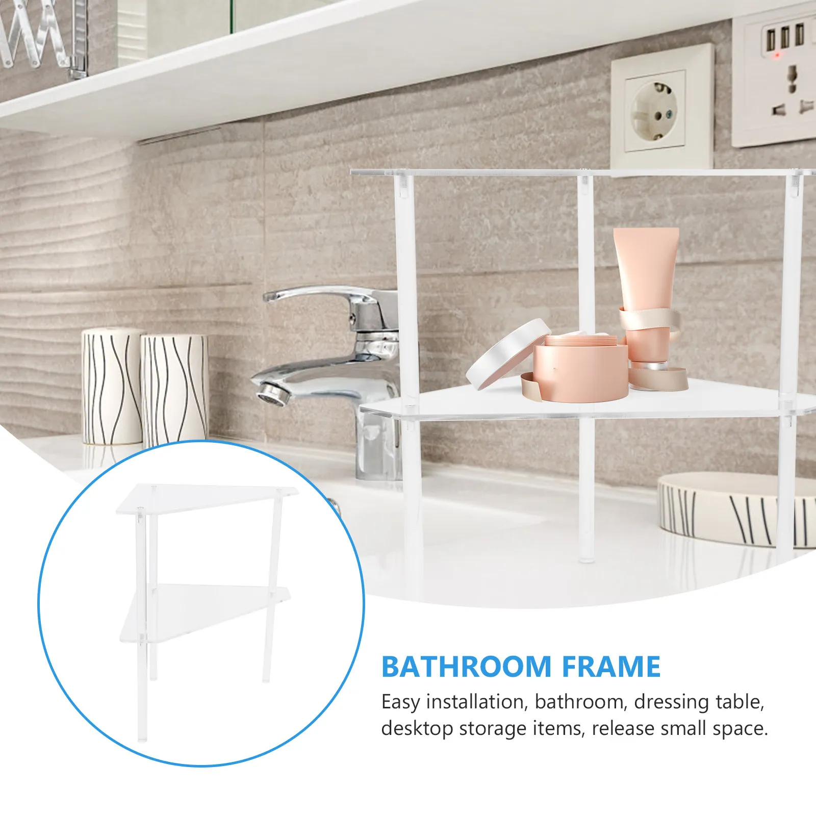 1Set Corner Storage Rack Acrylic Bathroom Storage Holder Triangle Wall Mounted Space Saving Shelf for Home Hotel Toilet