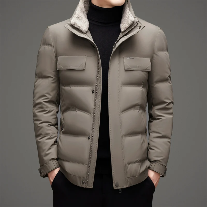 

High-Quality Men's White Duck Down Jackets 2024 Autumn Winter Fur Collar Detachable Warm Puffer Coats Casual Down Garment Parkas