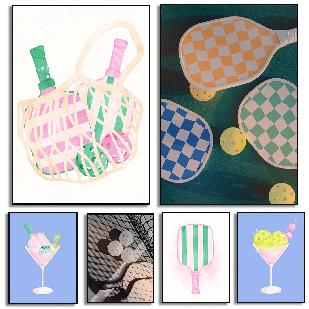 Pickleball клетчатые весла эстетические фотографии плакаты принты холст живопись Pickleball настенные художественные фотографии домашний декор комнаты