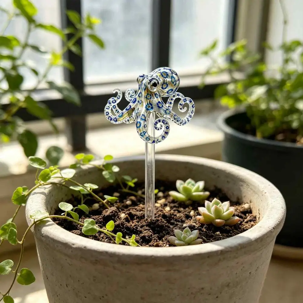 Handmade Glass Figurines Glass Garden Stakes Handmade Stained Glass Plant Stake Octopus Bird Turtle Garden Ornament for Indoor