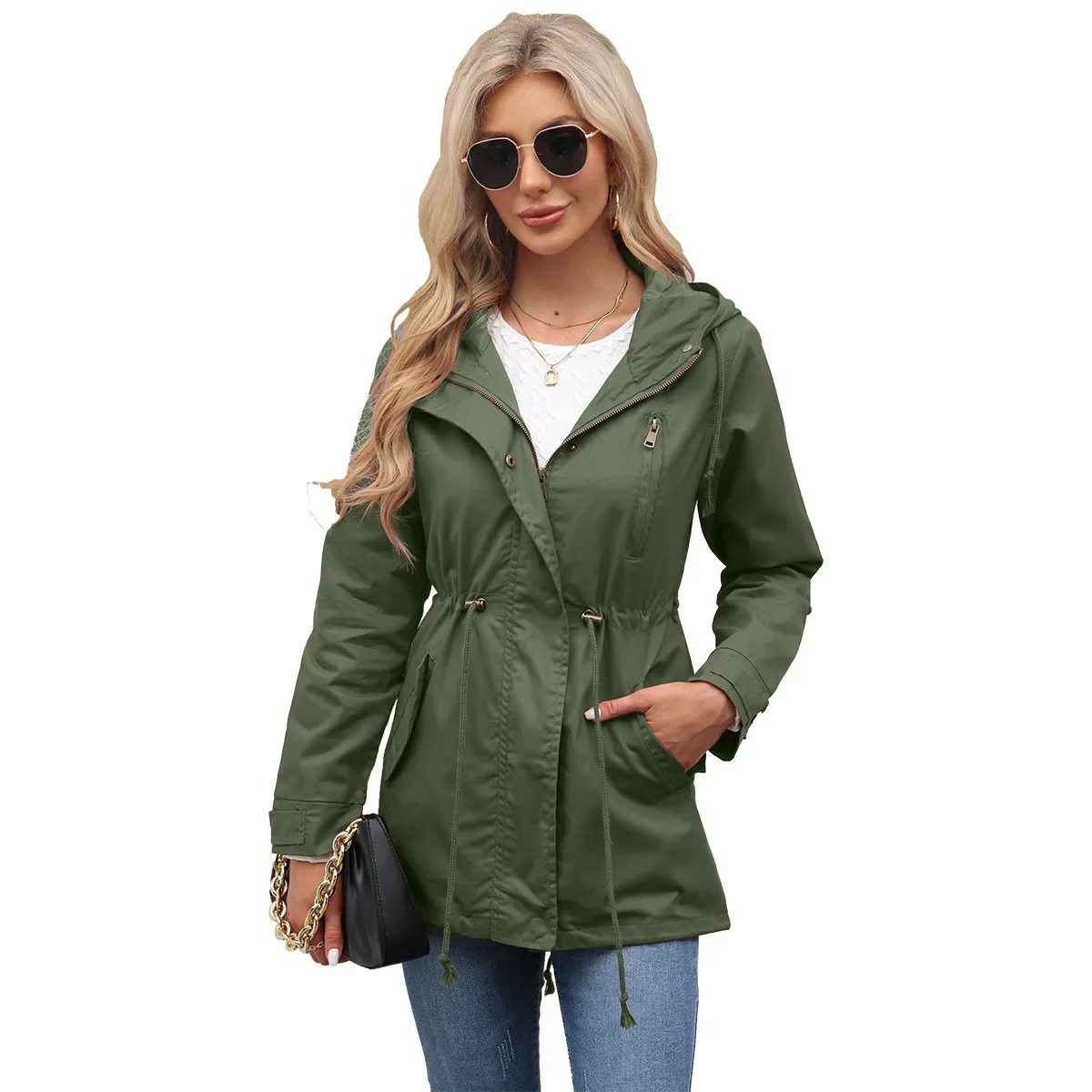 

New Cotton Hooded Trench Coat Women's Spring And Autumn Coat Large Size Loose Solid Color Women's Clothing
