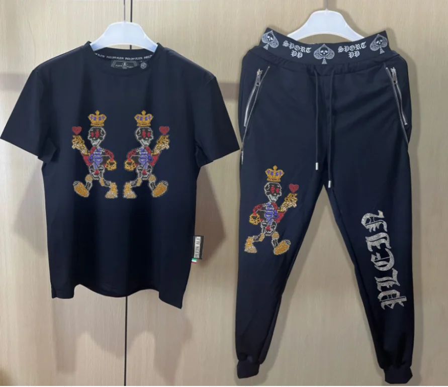 

Men's Designer Summer skull Tracksuit Set Comfortable Slim Fit Short Sleeve Top with Long Pants