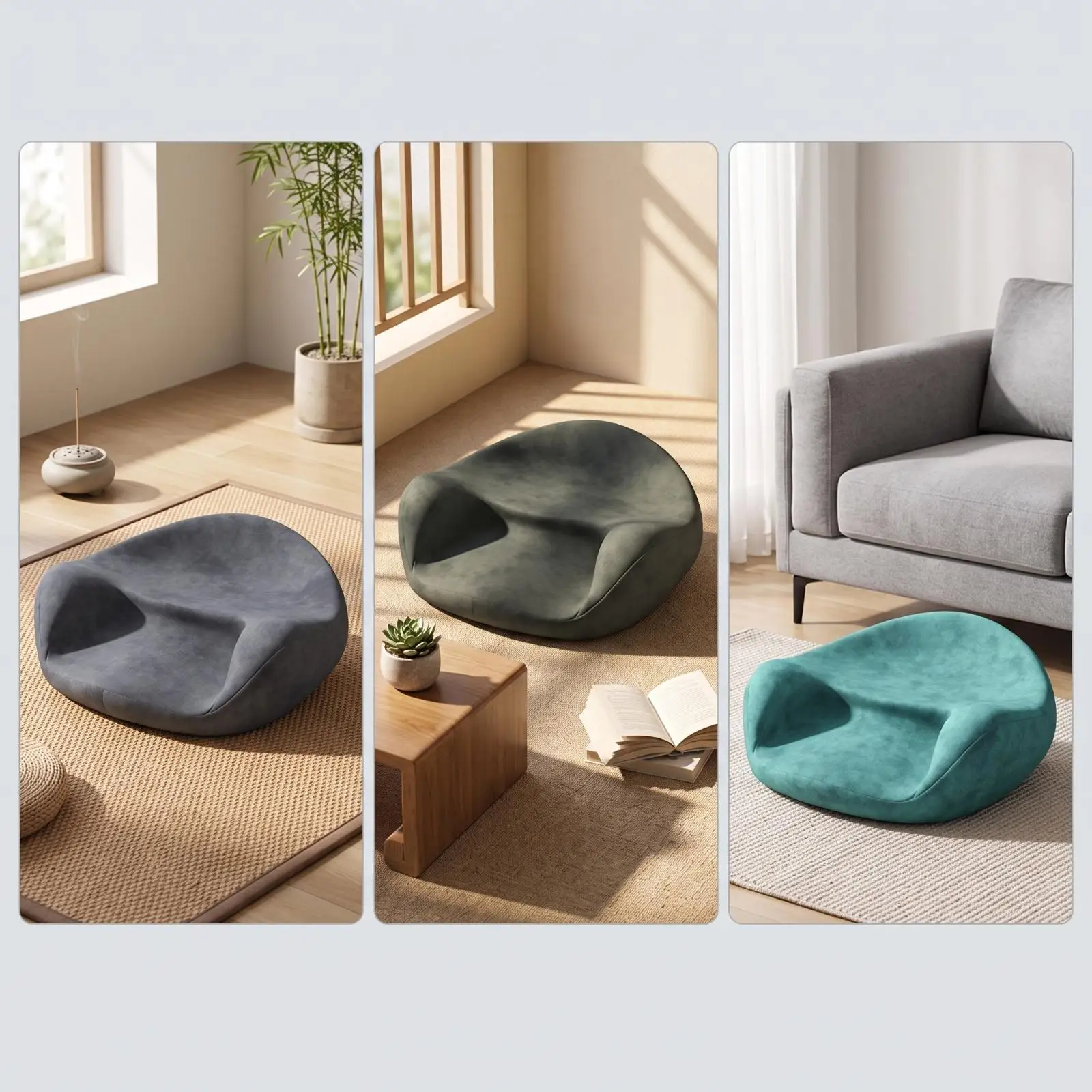 Memory Foam Meditation Pillow for Floor Use with Granular Non Skid Base and Soft Touch Cover for Relaxation