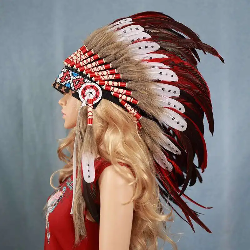 

New Feather Headwear Tribal Chief Hat Adult and Children Performance Walking Show Headwear Props IndianHeadwear