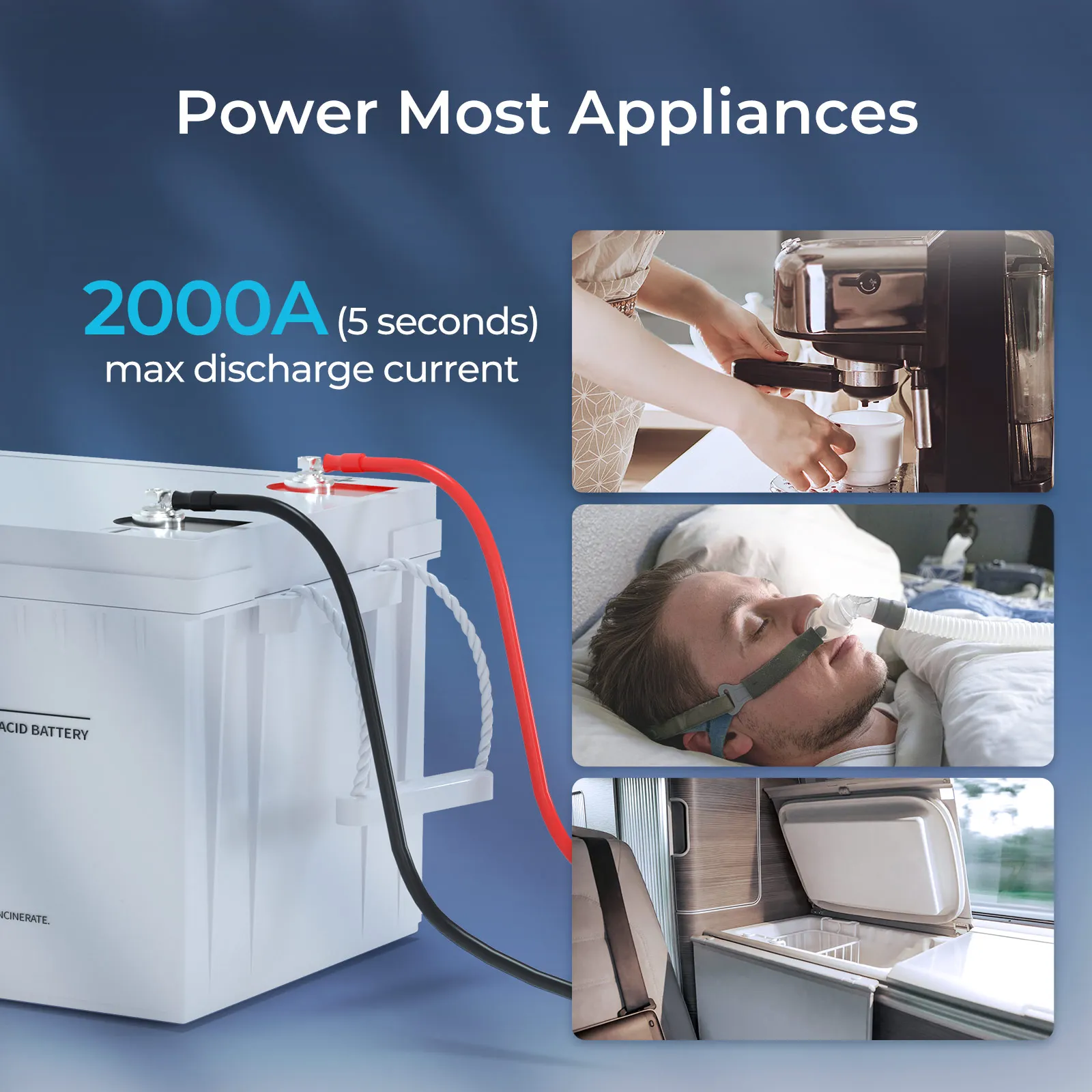 Renogy-ディープサイクルagmバッテリー,12 V,200Ah, 3% の自己放電率,最大放電電流2000a,安全充電