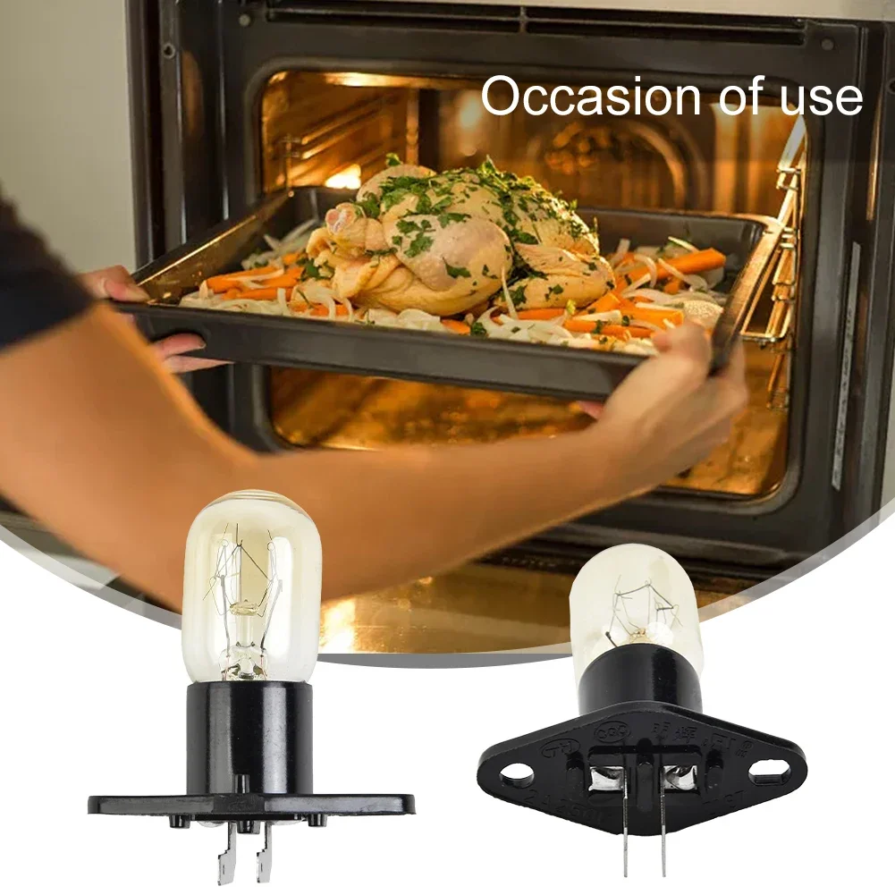 Light Microwave Ovens Bulb 1 Pcs 2 Pins 2A 20W Accessories Black & Clear Glass& Metal Household Kitchen Supplies