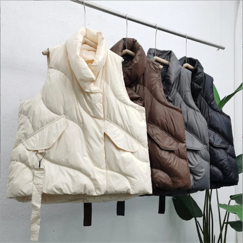 Chaleco de plumón de pato blanco de gran tamaño para mujer, chaqueta de plumas informal holgada, chaleco suave para mujer, otoño e invierno, 2022