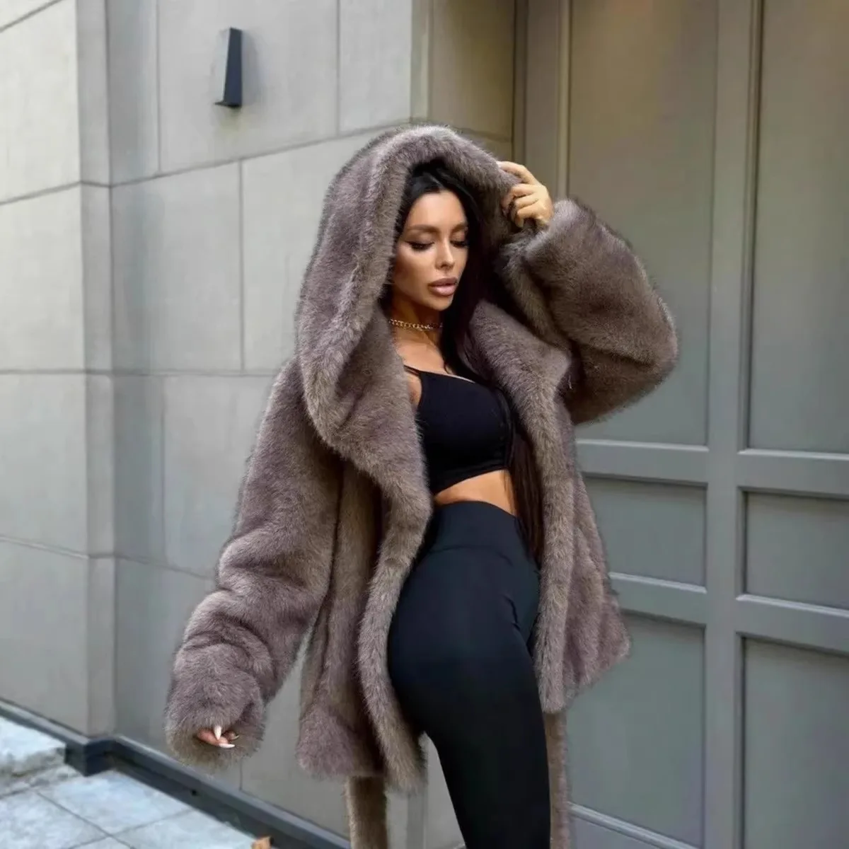 2026 Winter Elegant Luxury Thick Warm Soft Faux Fox Fur Coat Women With Hood High Quality Fluffy Jacket Oversized