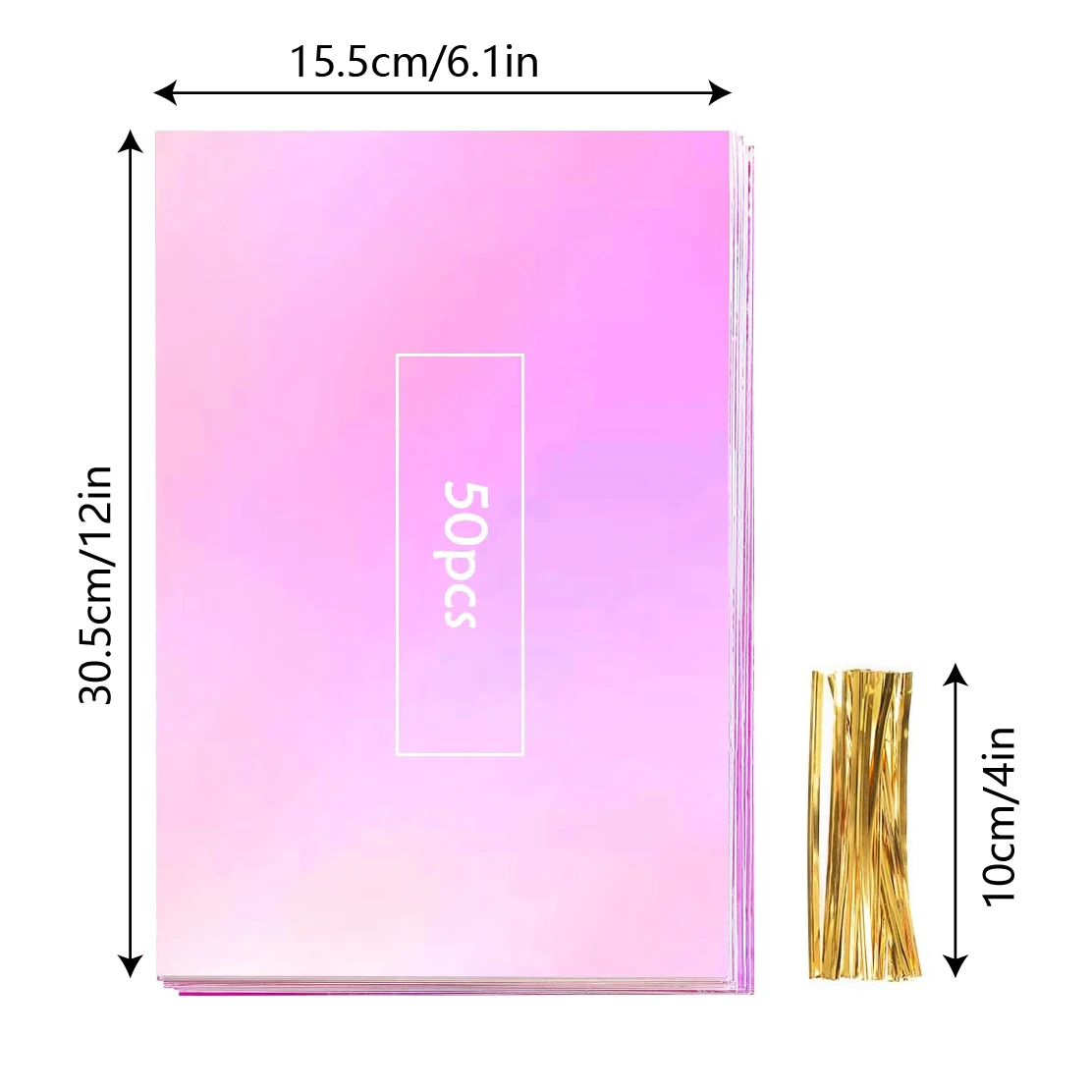 50pcs Iridescent film gift bag with twist ties - Rainbow Laser jewelry bags, Perfect for Biscuits & Candy packing