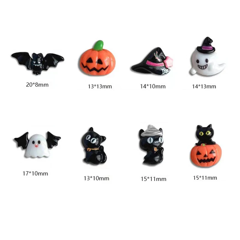 5Pcs/Set Cute Resin Mini Halloween Ghost Bat Nail Art Decoration Nail Jewelry Charms Accessories Diy Manicure Supplies