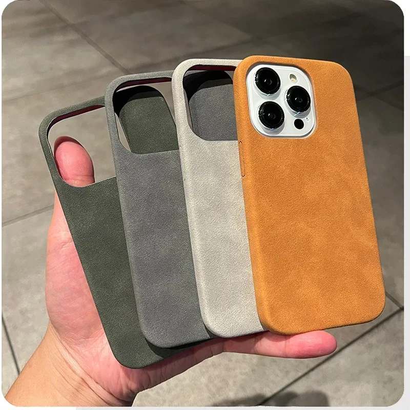 Luxury Suede Leather Phone Case For iPhone 16 15 Pro Max Plus 14 13 12 11 Cases Matte Silicone Soft Shockproof Cover Fashion