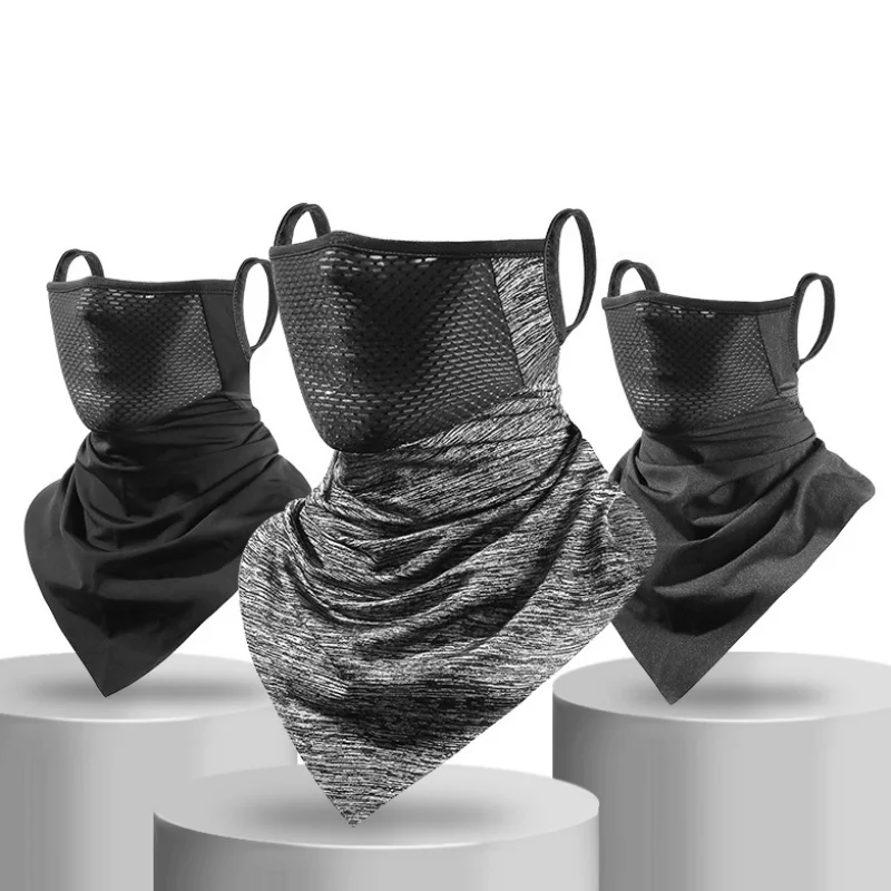 Summer Men Women Full Face Mask Bicycle Neckerchief Cycling Balaclava UV Protection Mask Breathable Ice Silk Hanging Ear Scarf