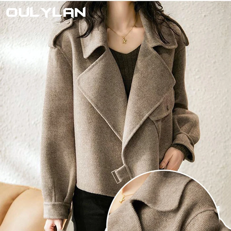 Woolen Coats  Vintage Outerwear 2024 Office Lady Brown Casual Jackets Warm Ladies Cotton Thick Style Coat Outerwea Size s-xxxl