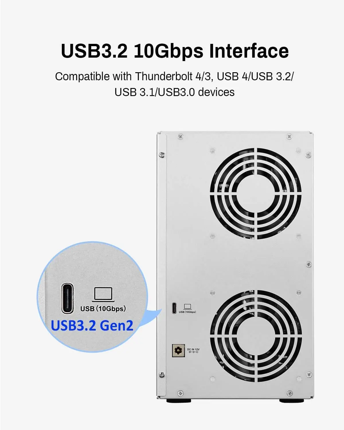 TERRAMASTER D6-320 External Hard Drive Enclosure USB 3.2 Gen2 10Gbps Type-C HDD Storage Hot Swappable Plug and Play (Diskless)