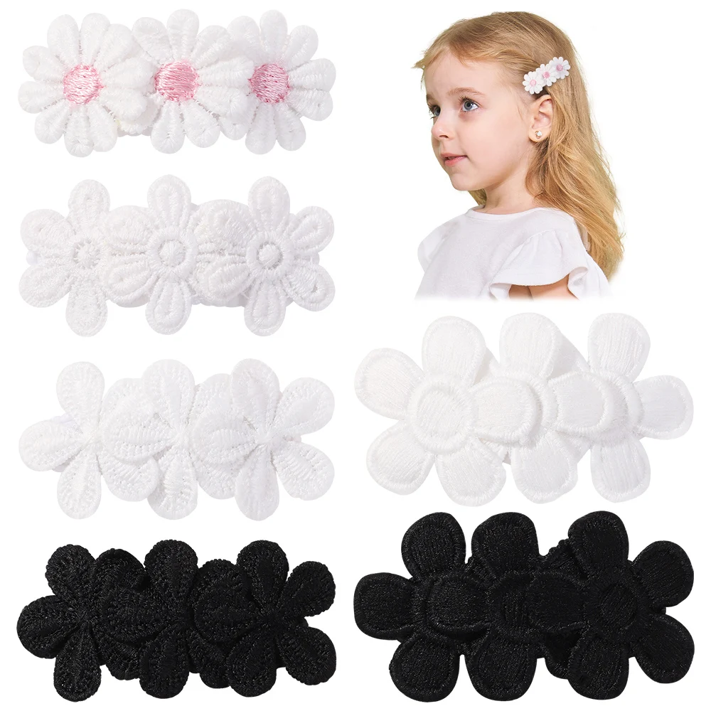 60pc/lot 2.4” Triple Daisy Flower Hair Clips for Kids Girls Snap Hairpins Embroidery Hairpins Baby Girl Daisy Floral Barrettes