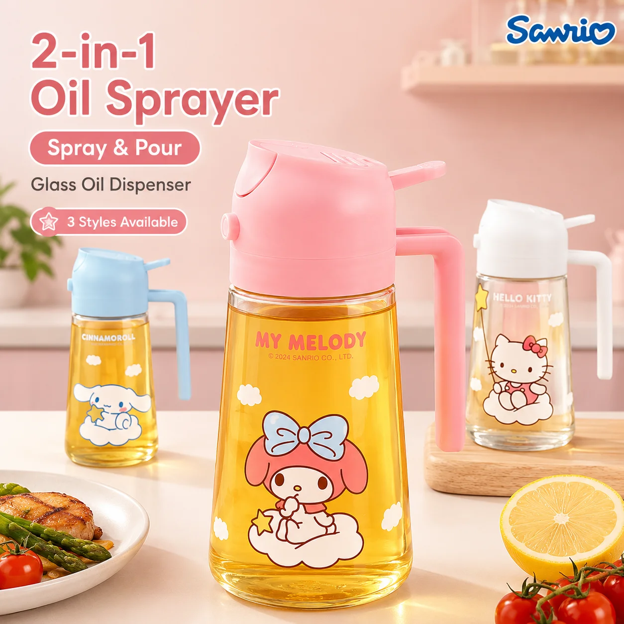 Anime Sanrio Cartoon Hello Kitty My MelodyOil Pot Household Kitchen Large Capacity Multi Use Leak-proof Glass Seasoning Bottle