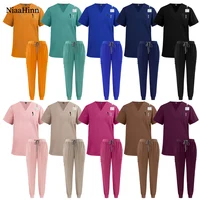 Niaahinn-uniforme de enfermera para mujer, conjunto quirúrgico de enfermería sólida, conjunto de médico de Hospital Dental, ropa de trabajo veterinaria para clínica de mascotas Unisex