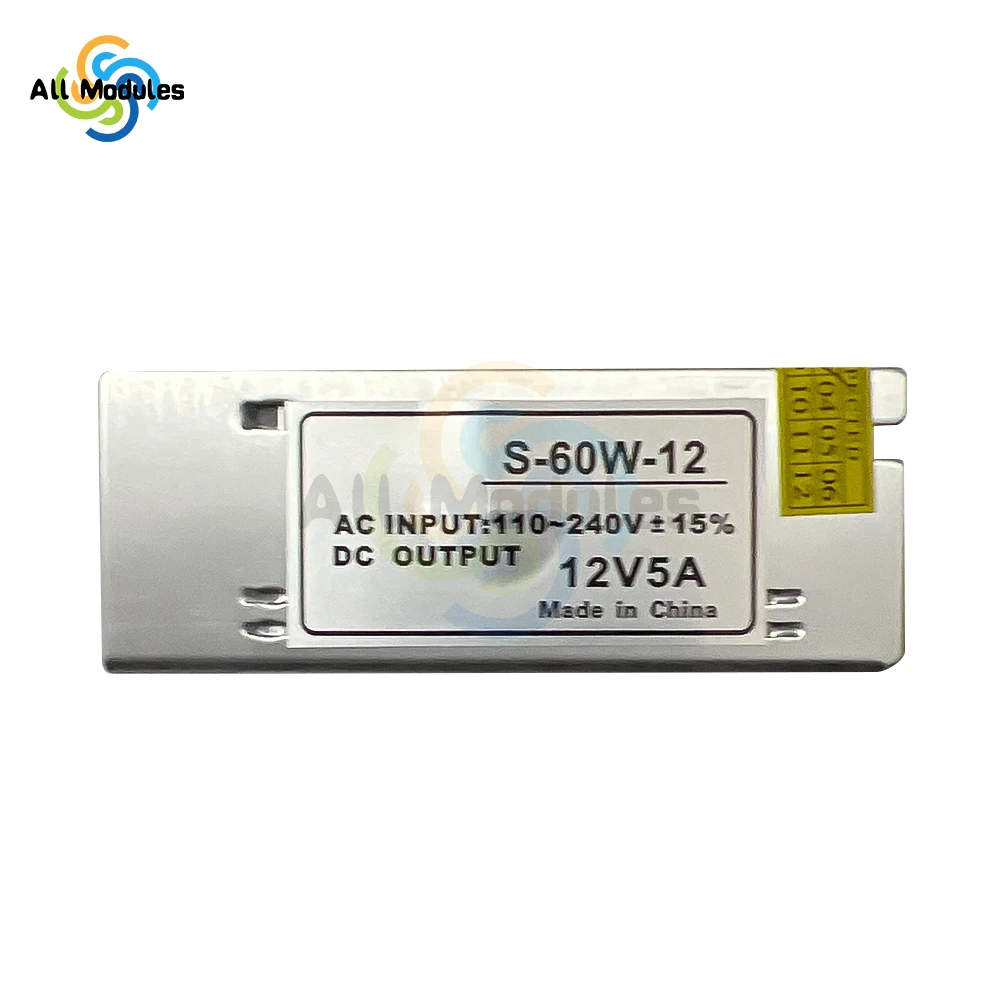 12V 5A 60W Power Supply Adapter Regulated Switching Transformer AC110V to DC 12V for LED Strip Light CCTV Camera