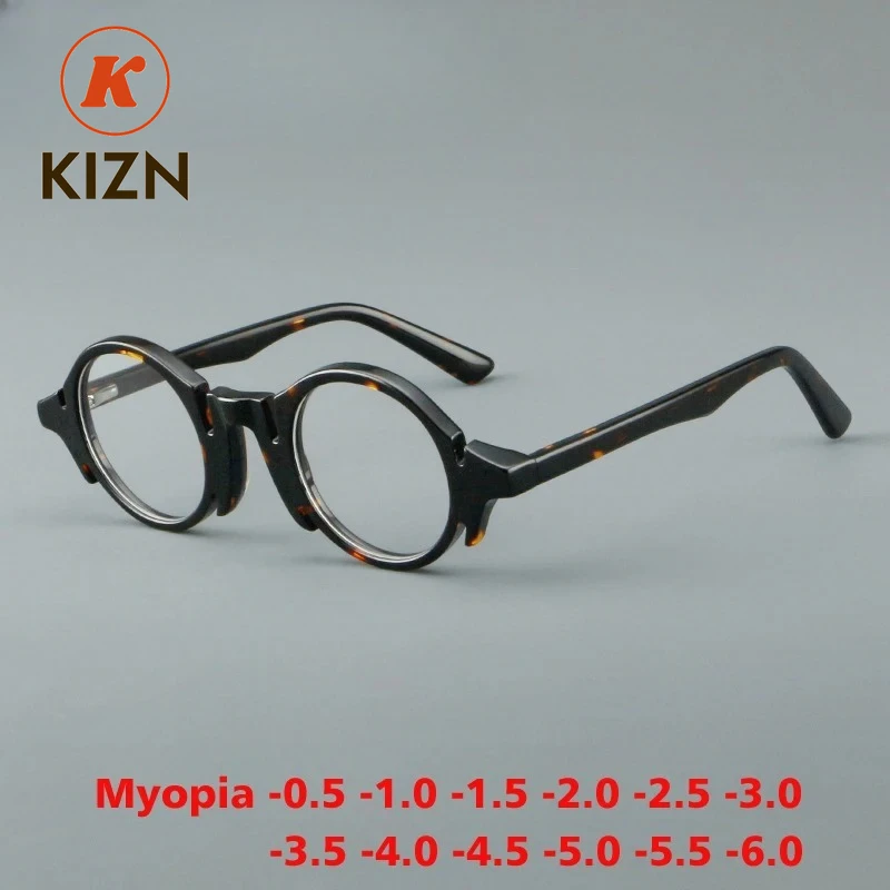 

KIZN круглые ацетатные очки для близорукости, оправа для женщин и мужчин, компьютерная мода, винтажные оптические очки, очки по рецепту-0,50 т