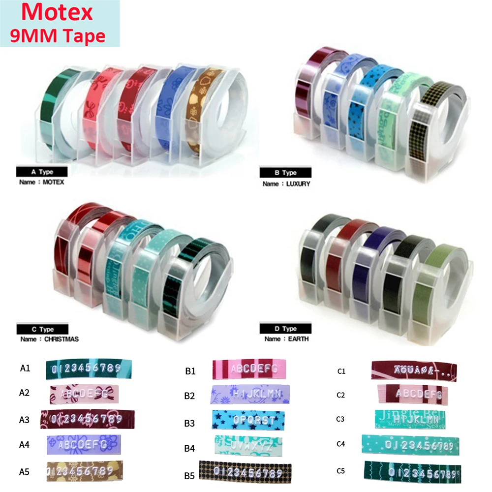 15 Colors DIY Motex 3D Embossing Label Tape 9mm x 3m Refill Tapes for Dymo 1880 12965 Ribbon Printer Typewriter MOTEX E101 E202