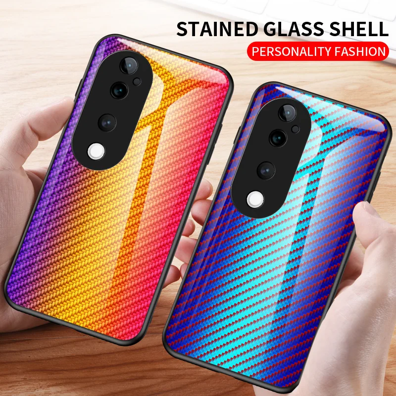 Vivo V40 Pro V2347 Case Shockproof Silicone Bumper Carbon Fiber Grain Glass Hard Back Cover Case for Vivo V40Pro VivoV40 V2348