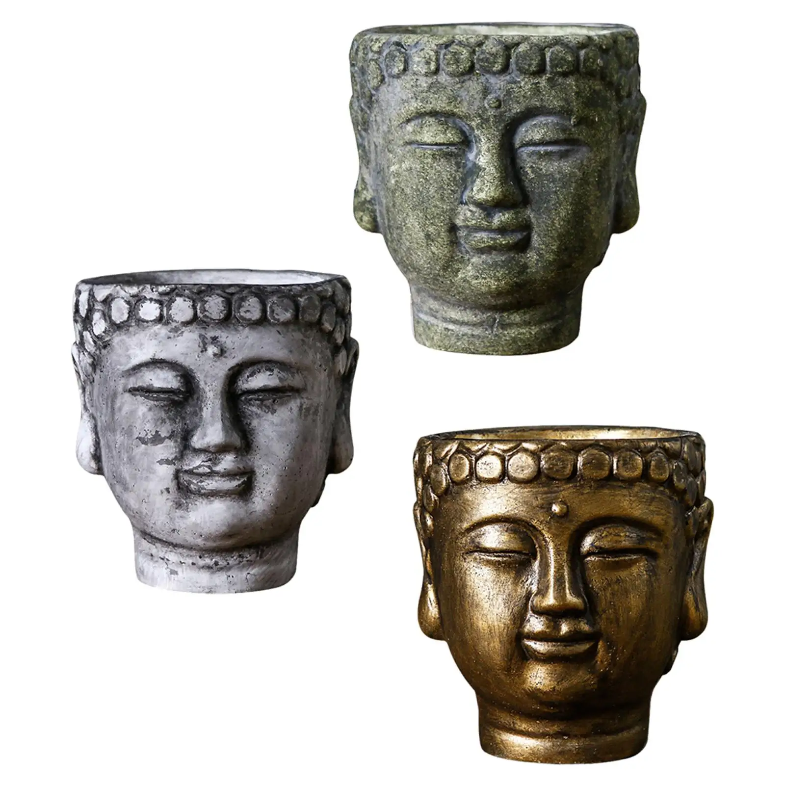 Buddha Head Planter Plant Flower Container Artwork with Drainage Hole Collection Cement Planter for Backyard Tea Room Patio
