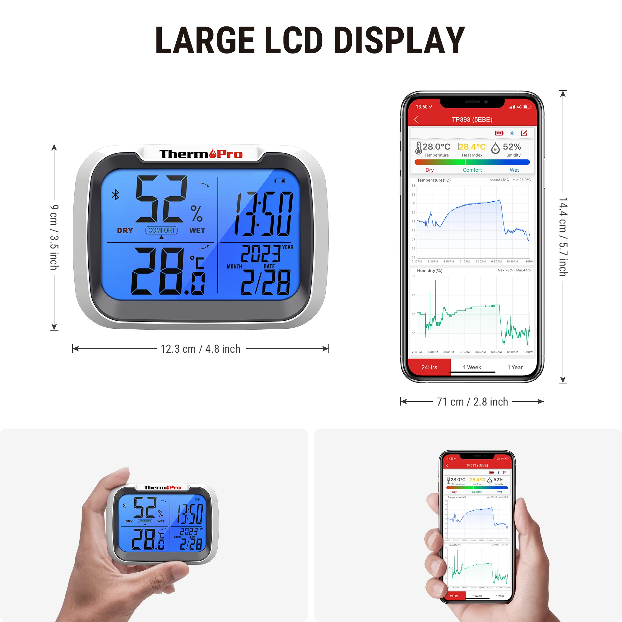 ThemoPro TP393B Digital Weather Station 80M Wireless Room Thermometer Hygrometer With Date For Temperature Humidity Measurement