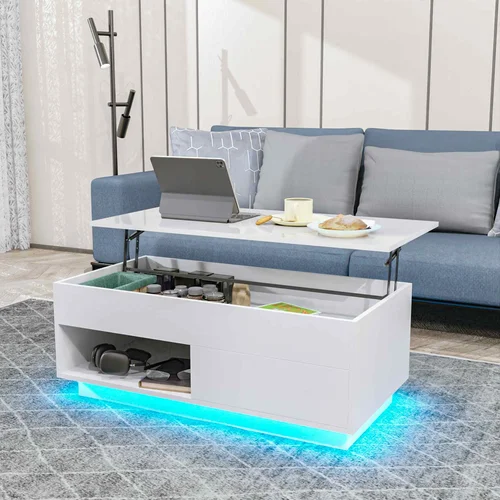 Mesa de centro con elevación LED, muebles modernos con ajuste de altura y diseño elegante para decoración del hogar y entretenimiento