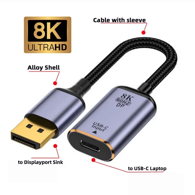 Кабель-адаптер USB C-HDMI, 8K Φ (тип C) в HDMI 2,1, поддержка конвертера 8K @ 120Hz, совместим с Thunderbolt 3 MacBook и т. Д.