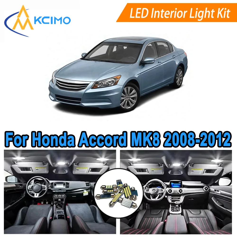 

Комплект внутреннего светодиодного освещения для Honda Accord MK8 8th (2008-2012) Купольная подсветка номерного знака для чтения карт Супер яркий 6000K Белый/Синий