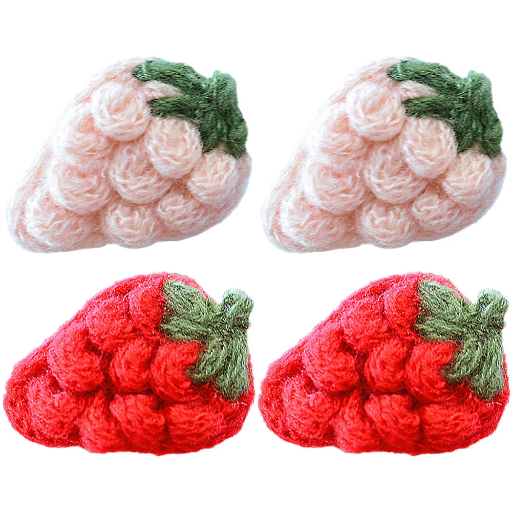 Cute Fruits Hair Pins Hand Hook Yarn Strawberry Fabric Crank Embellishments Child Knitted Clips