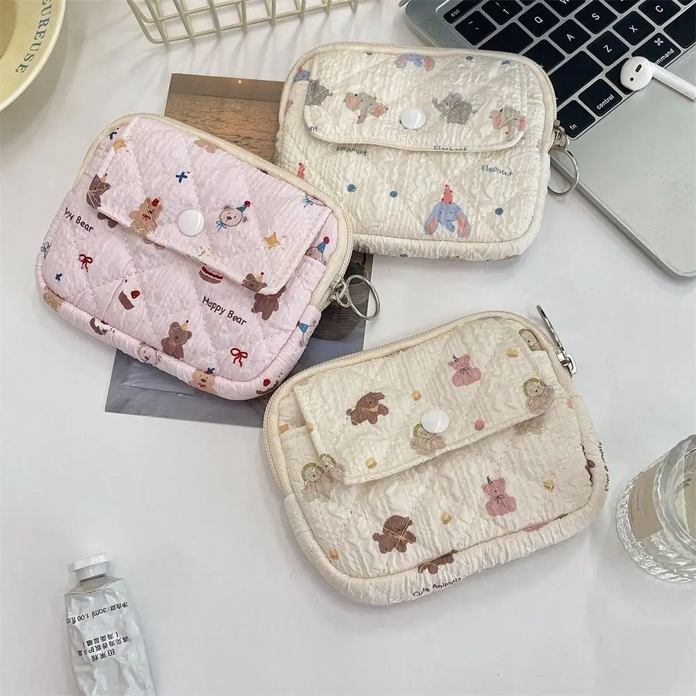 New Portable Cartoon Floral Coin Purse Quilted ID Holder Multifunctional Cute Quilted Storage Bag Key Coin Purse Card Hold