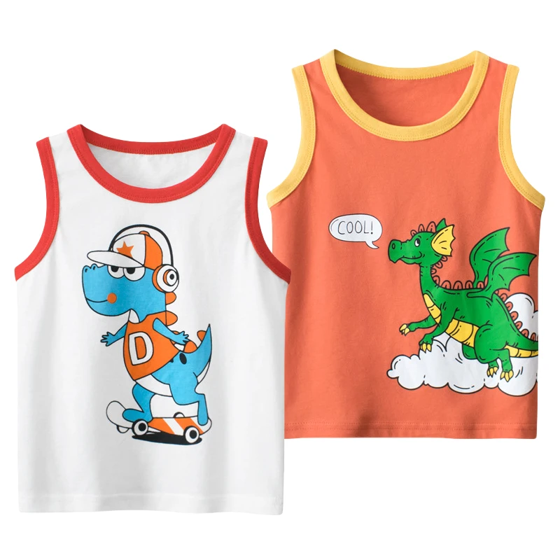 

2024 Summer New Cartoon dinosaur t shirt Boys Children's Clothing Sleeveless Cotton Vest Tops Bear Print T-Shirt Kids Clothes