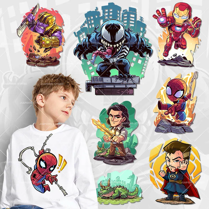 Disney Iron Man Venom Superhero Doctor Strange Cartoon Heat Transfer Patch For Clothing Iron on Patches On Kids T-shirt Washable