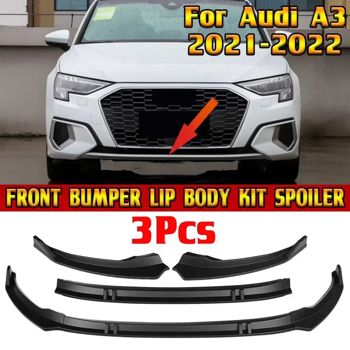 

Detachable Car Front Bumper Spoiler Lip Splitter Body Kit Bumper Diffuser Guard For Audi A3 2021-2022 Front Bumper Lip Cover