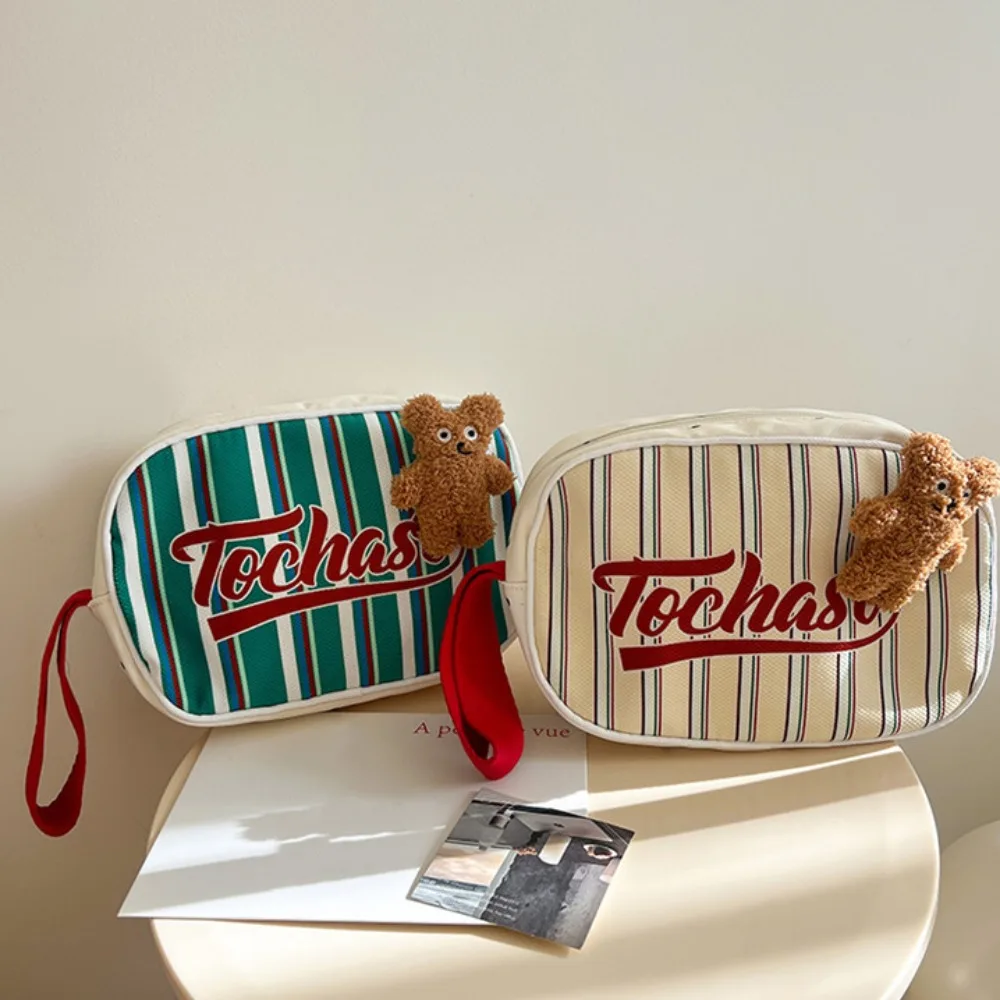 

Сумка для хранения ключей в консервативном стиле, сумка в полоску с медведем на молнии, детский клатч с буквенным принтом, винтажный детский кошелек для монет для девочек