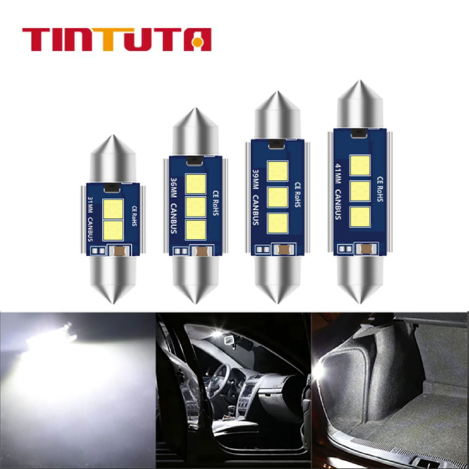 

10/50/100pcs C5W LED Bulbs Car Interior Light Reading Light Canbus License Plate Dome Light 9V-12V 3030 Chip White 31 36 39 41MM