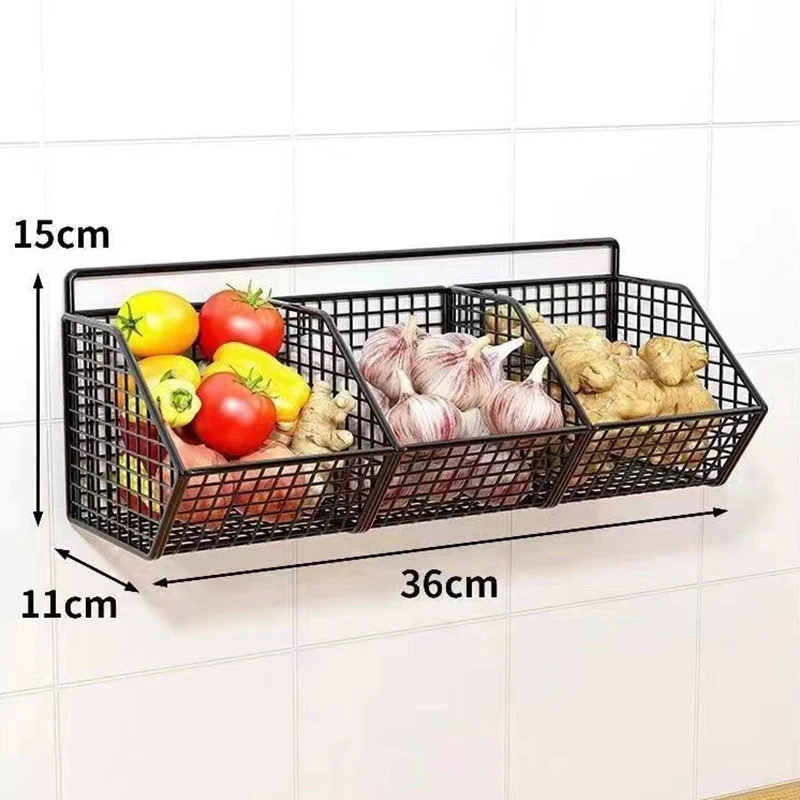 Wall Mounted Kitchen Storage Basket Durable Wire Storage Rack for Vegetables and Fruits Suitable for Home Organization