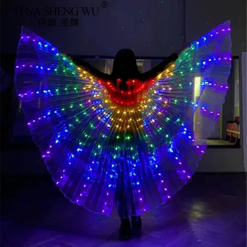 Adult LED Glowing Wings Colorful Dance Props for Belly Dance Performance Costumes Gold Wings Light-Up Cloaks for Stage Performan
