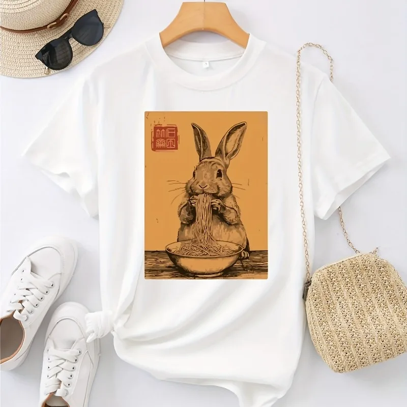 

Лето 2025 г., хлопковая свободная универсальная женская удобная повседневная футболка с круглым вырезом, молодежная модная яркая повседневная футболка с коротким рукавом