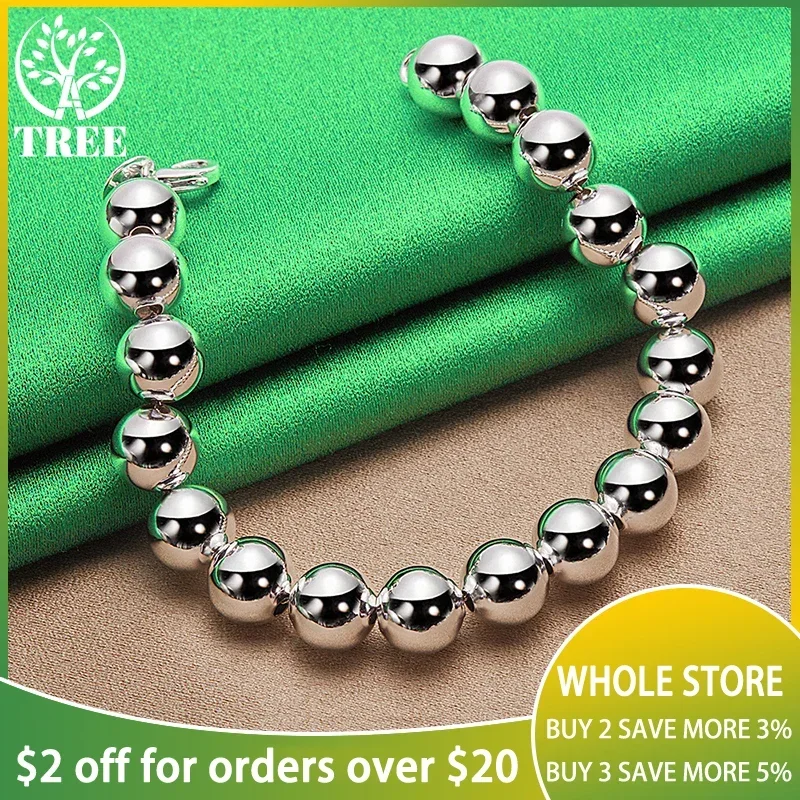

ALITREE 925 Sterling Silver Bracelets Fashion 4 6 8 10 14mm Smooth Beads Bracelet For Woman Party Wedding High Quality Jewelry